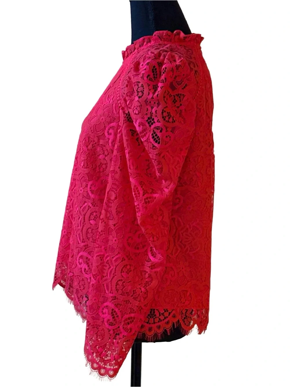 Lilly Pulitzer Averi Lace Top S Ruby Red Pink Puff Sleeve Blouse
